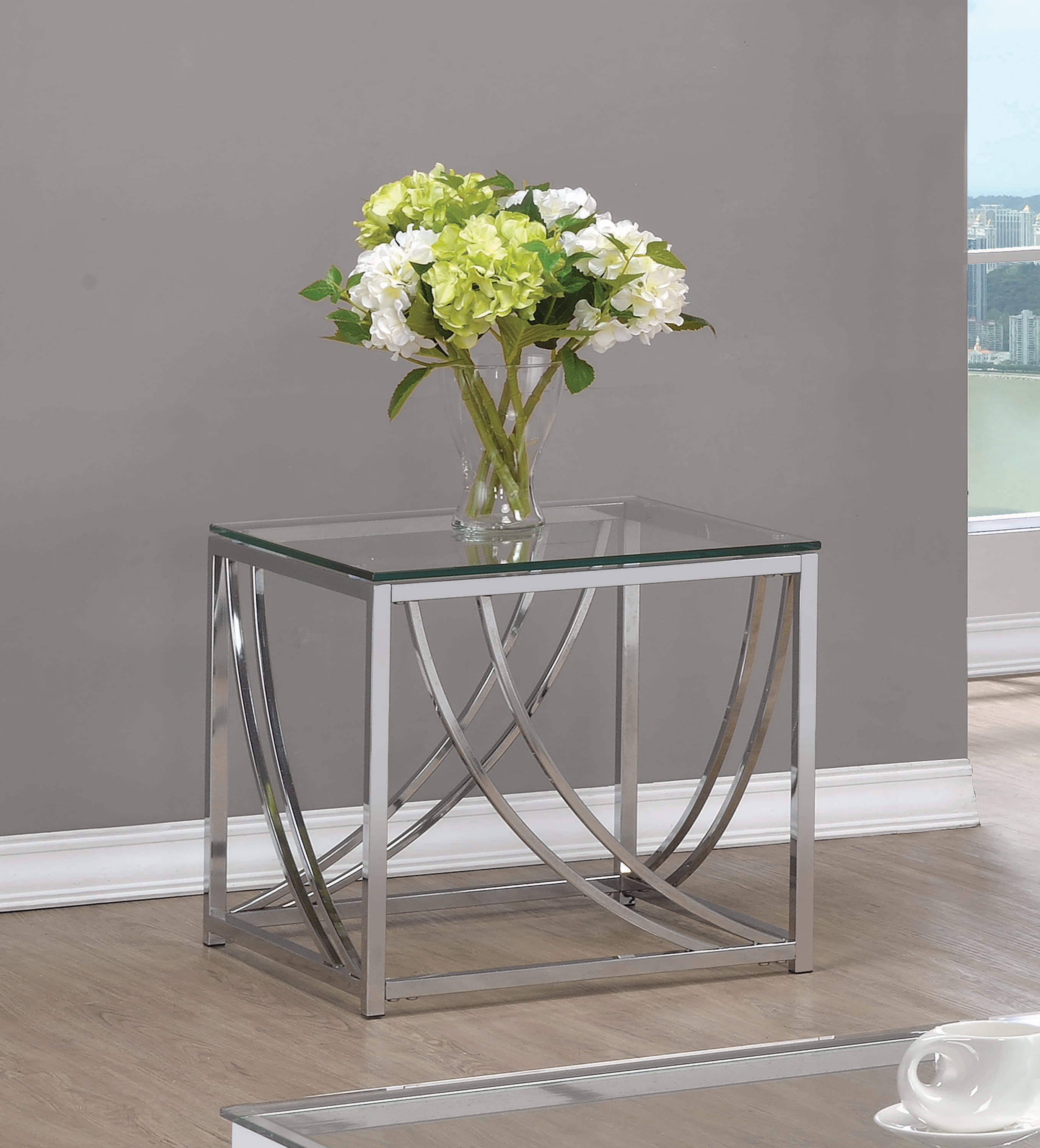 Coaster 720497-CO Glass Top End Table, Chrome