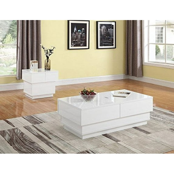 Coaster 721087 22 x 22 x 19.75 in. Living Room End Table, Glossy White