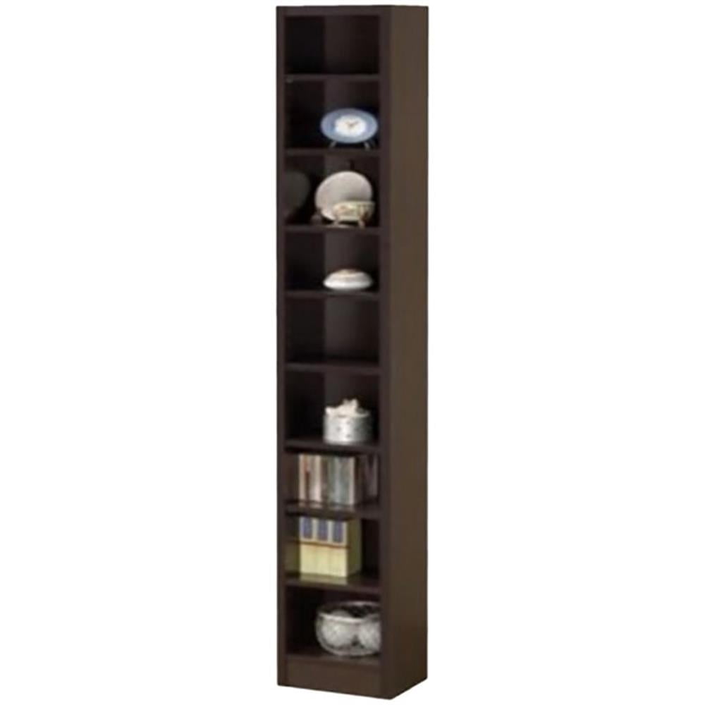 Cappuccino Brown Adjustable 9-Shelf Narrow Bookcase