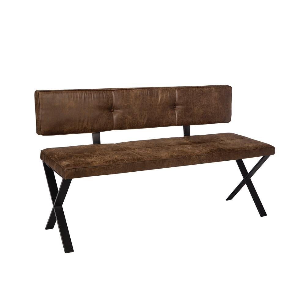 Vintage Brown Leatherette 54" Industrial Dining Bench with Matte Black Base