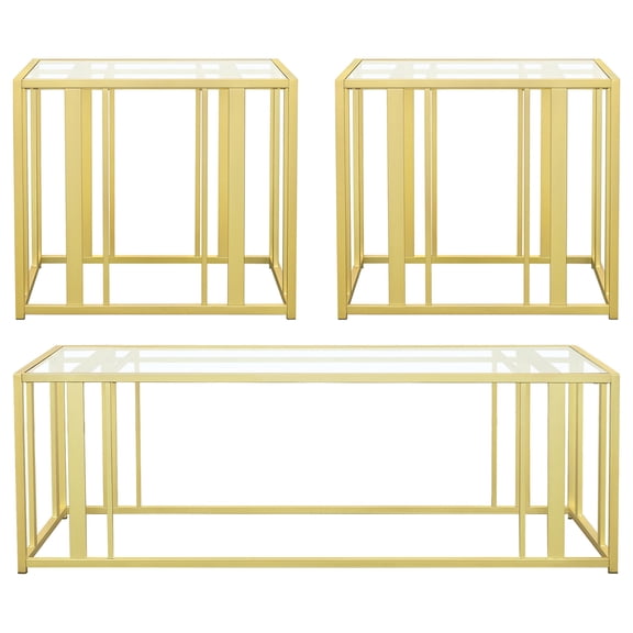 Adri 3-piece Coffee and End Table Set Matte Brass