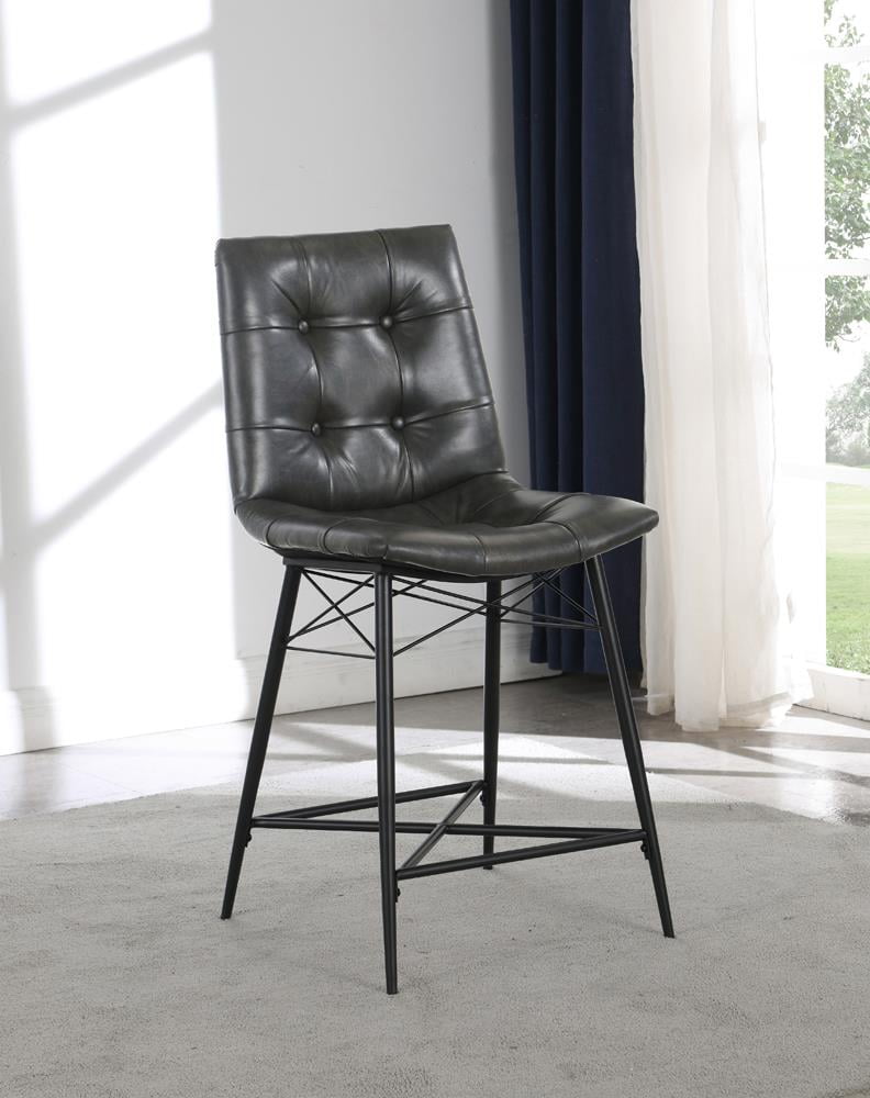 Gray Faux Leather and Metal Tufted Counter Stool