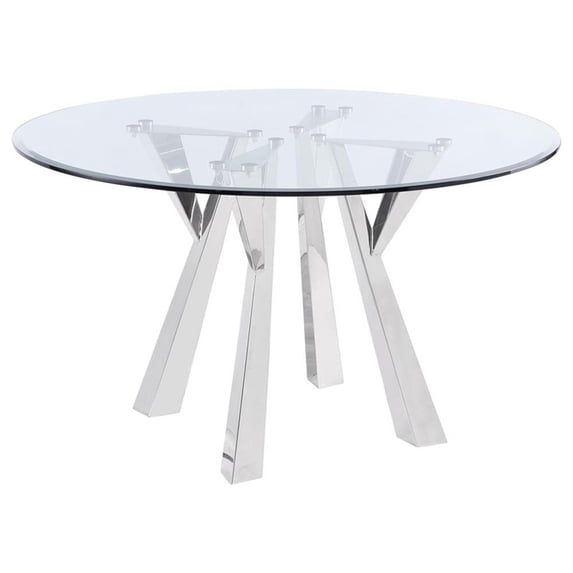 Alaia Round 51-inch Clear Glass Top Dining Table Chrome