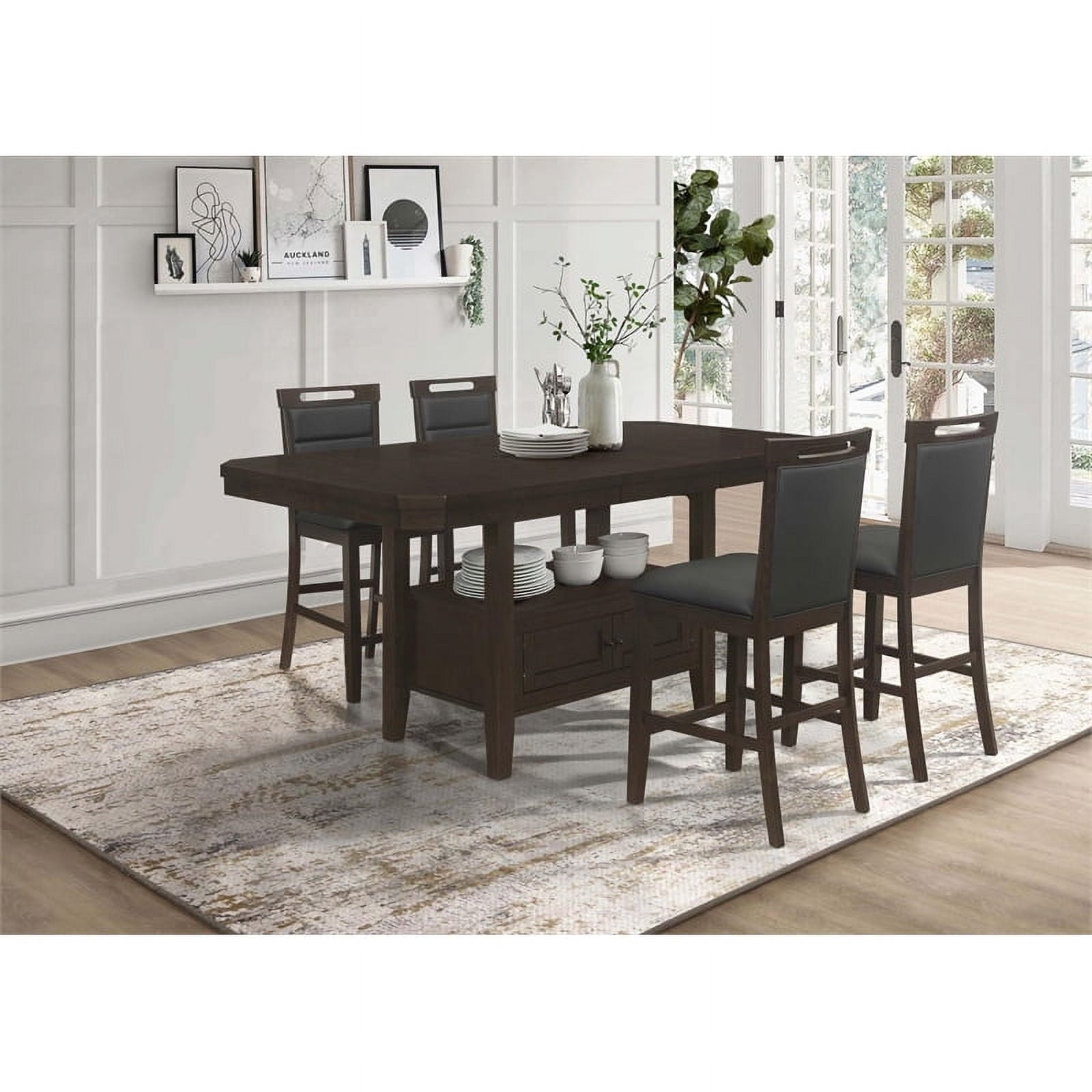 Aldrich 5-Piece White Marble and Dark Brown Counter Height Dining Set