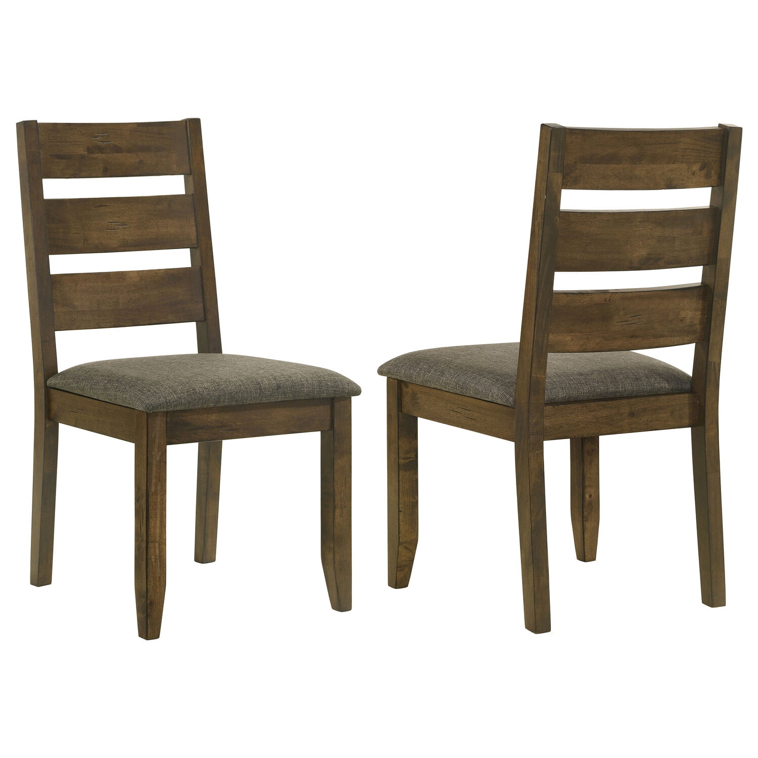 Knotty Nutmeg Wooden Ladderback Side Chair with Grey Upholstery
