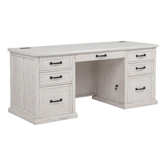 Coaster Altidore 68" 7-Drawer Wood Executive Desk in Distressed White