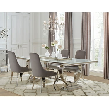 Coaster Antoine 5-Piece Modern Metal Rectangular Dining Set in Chrome and Gray