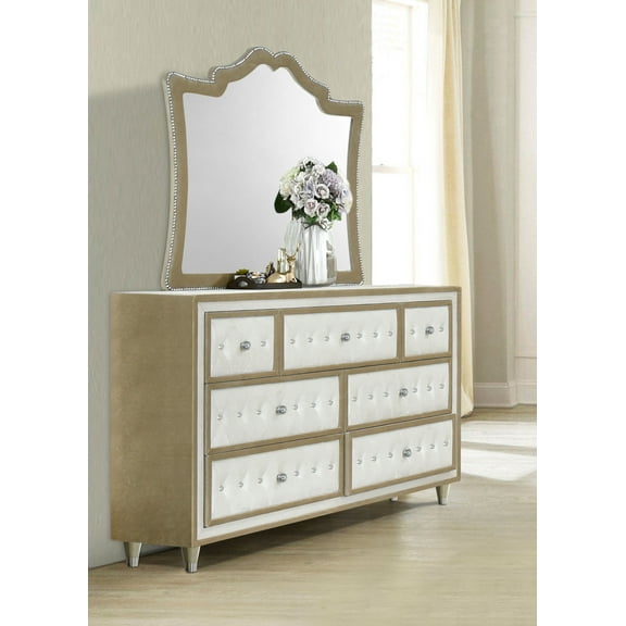 Antonella 7-drawer Upholstered Dresser with Mirror Ivory