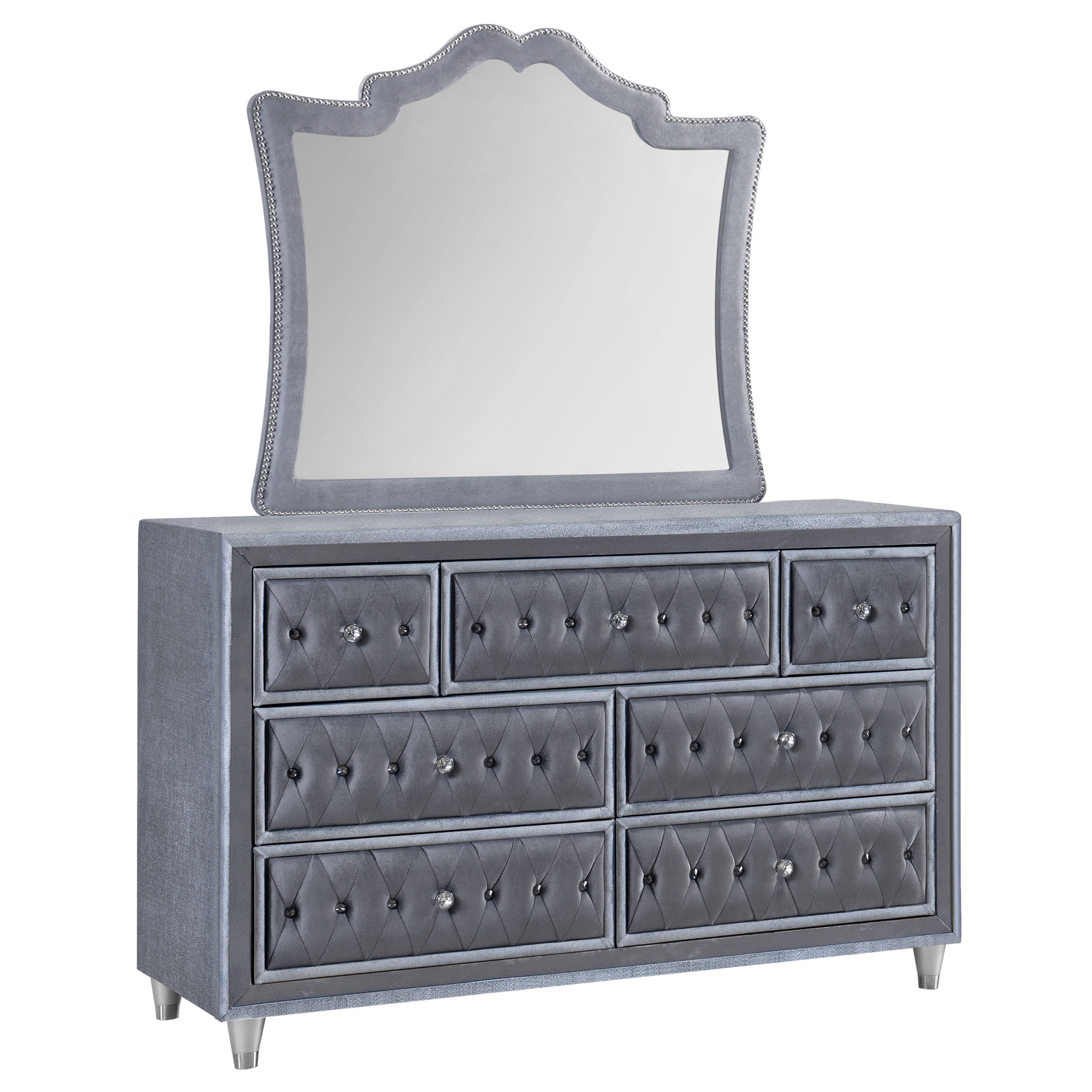 Free Shipping! Coaster Company Antonella 7-Drawer Gray Velvet Dresser with  Mirror and Jeweled Knobs - Walmart.com