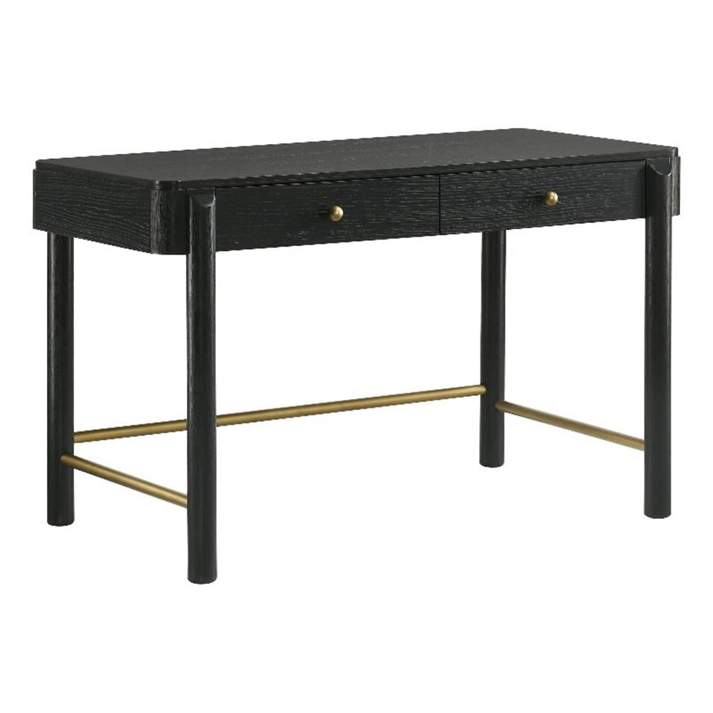 Black Coastal 2-Drawer Vanity Desk with Gold Accents