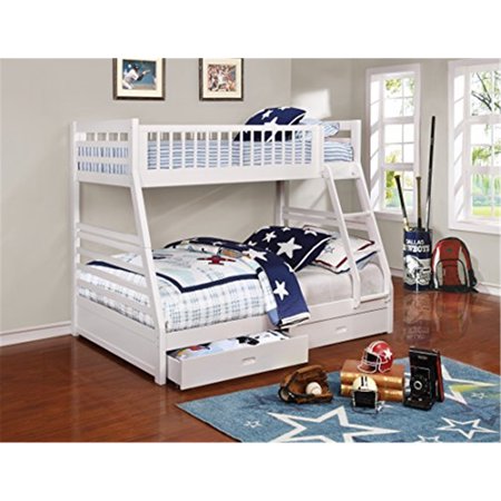 Coaster Ashton Twin over Full Bunk Bed with 2 Drawers and Attached Ladder White-Finish:White,Style:Traditional