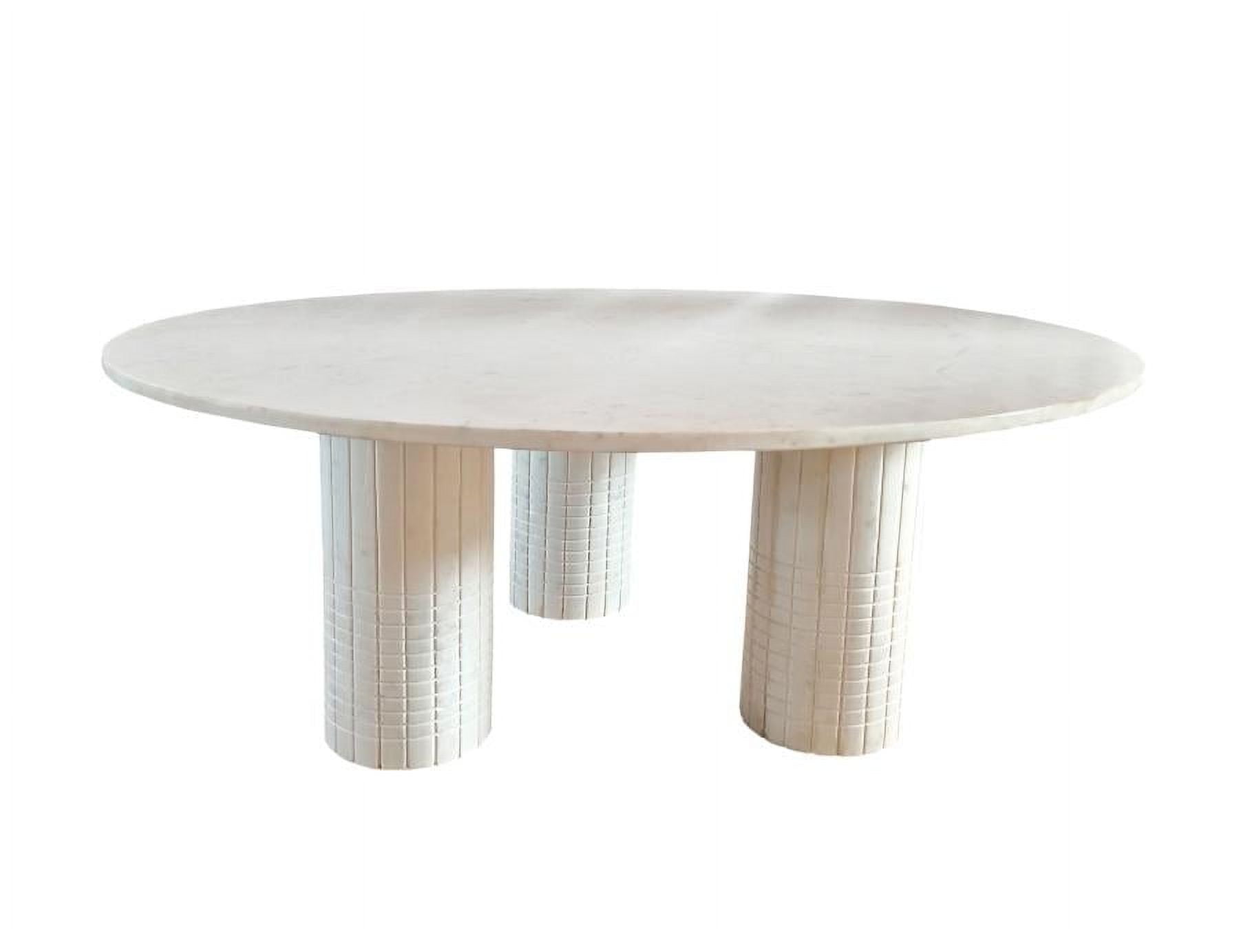 Astoria Round White Marble and Wood Coffee Table