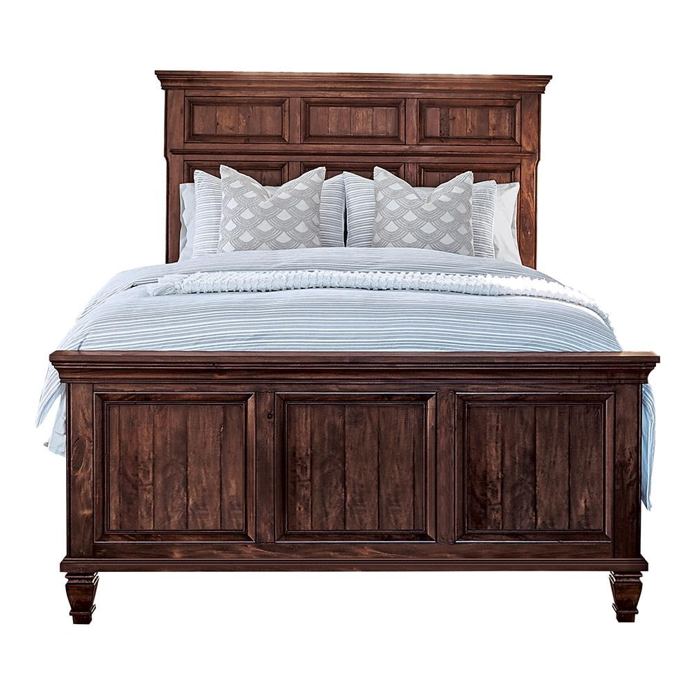 Queen Weathered Burnished Brown Wood Panel Bed with Headboard