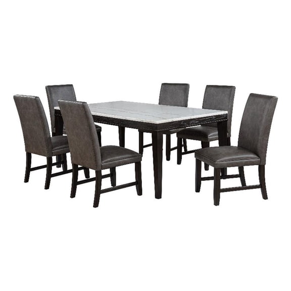 Coaster Averill 7-Piece Wood and Faux Leather Dining Set in Gray/Coffee Bean
