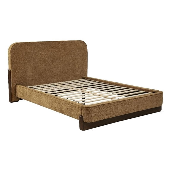 Coaster Baldacci Fabric Queen Platform Bed in Curry Yellow/Walnut