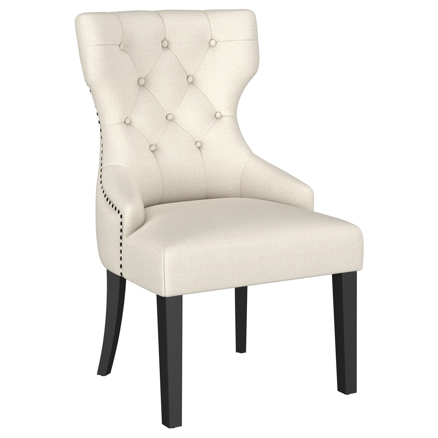 Beige Fabric Upholstered Traditional Side Chair with Black Legs