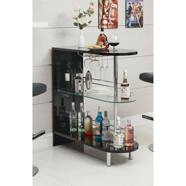 Coaster Bar Table in Glossy Black and Chrome Metal