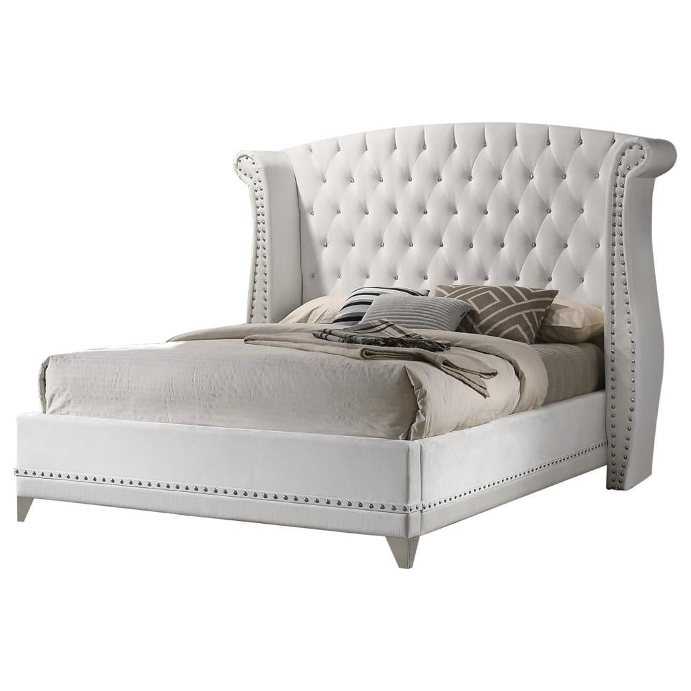 White King Upholstered Platform Bed with Tufted Headboard