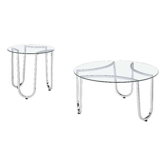 Coaster Beller 2-piece Tempered Glass Top Metal Frame Coffee Table Set in Chrome