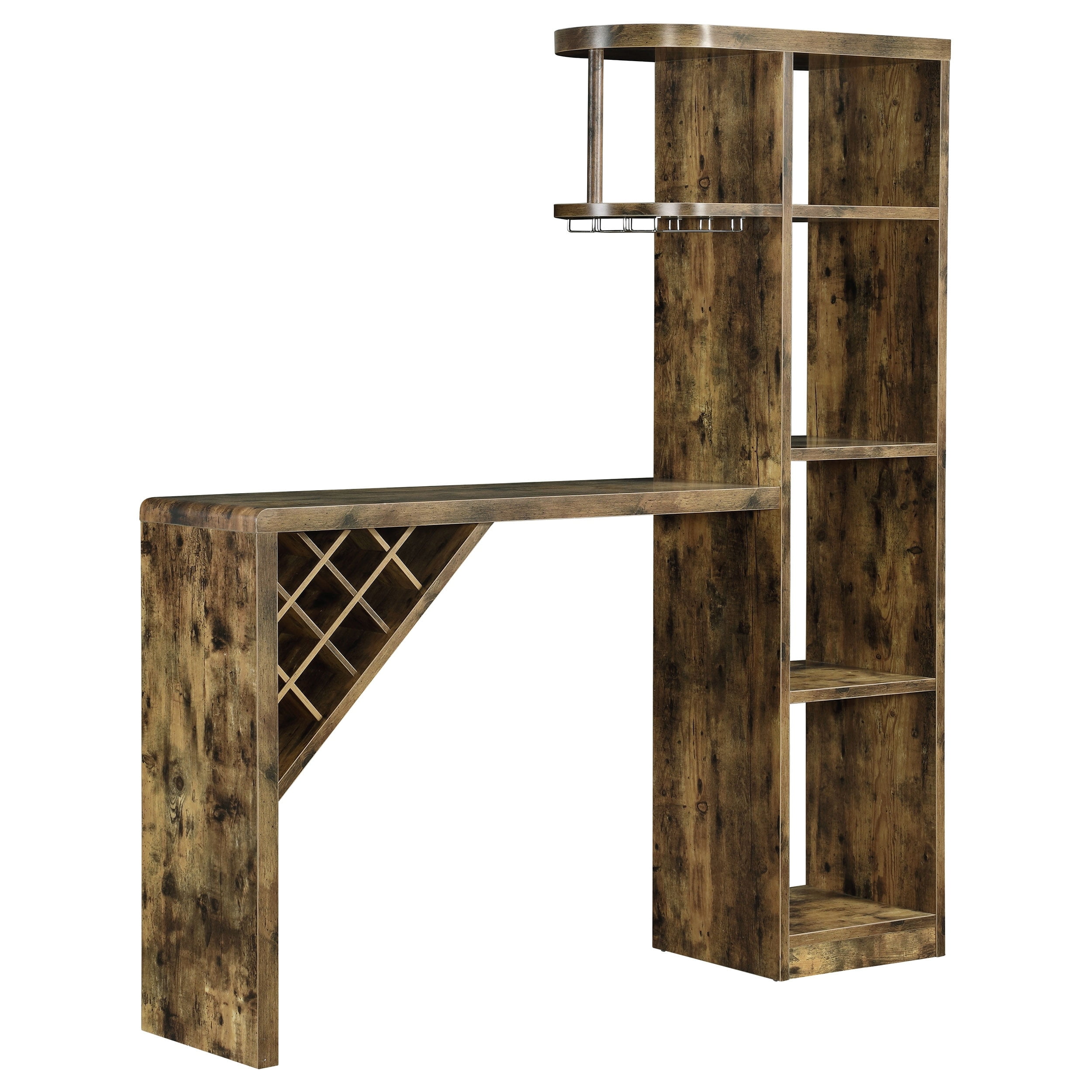 Antique Nutmeg 5-Shelf Rustic Bar Table with Storage