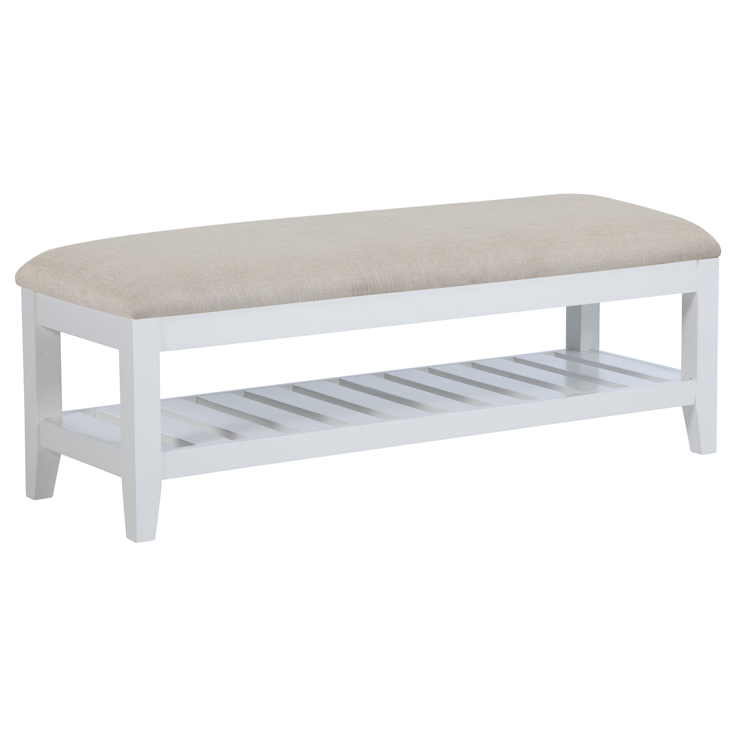 Coaster Bexhill Upholstered Fabric Bench with Shelf in White and Beige ...