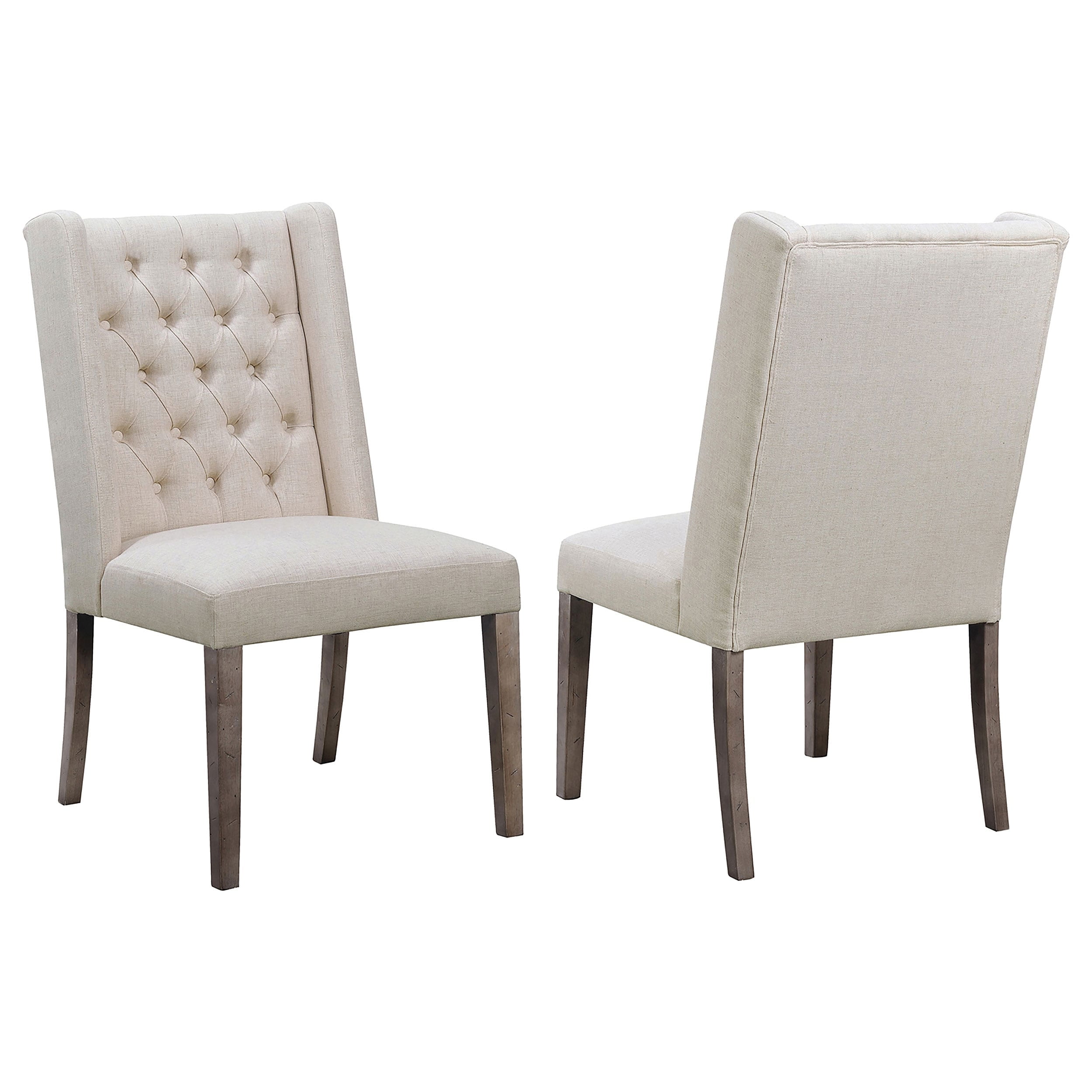 Beige Tufted Parsons Side Chair with Wood Accents, Set of 2