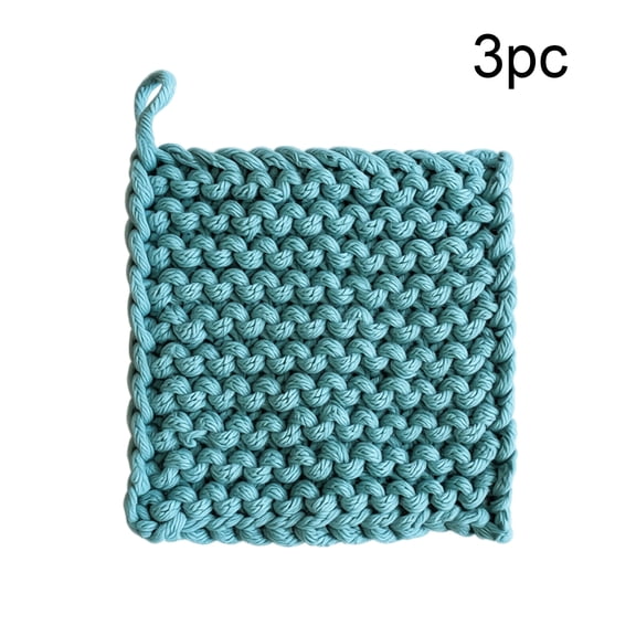 Coaster, Blue Square Heat Resistant, 3 Piece Set 4.7 Inch, Knitted Trivet Mats for Hot Drinks Pots Pans Protect Dining Coffee Table Countertop