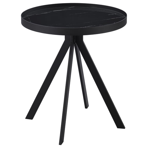 Briggs Round Marble Printed Glass Top End Table Black