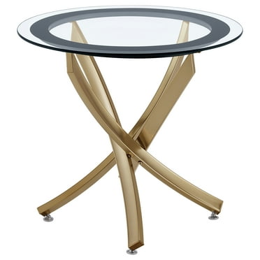 Coaster Brooke Round Glass Top End Table with Metal Base Brass