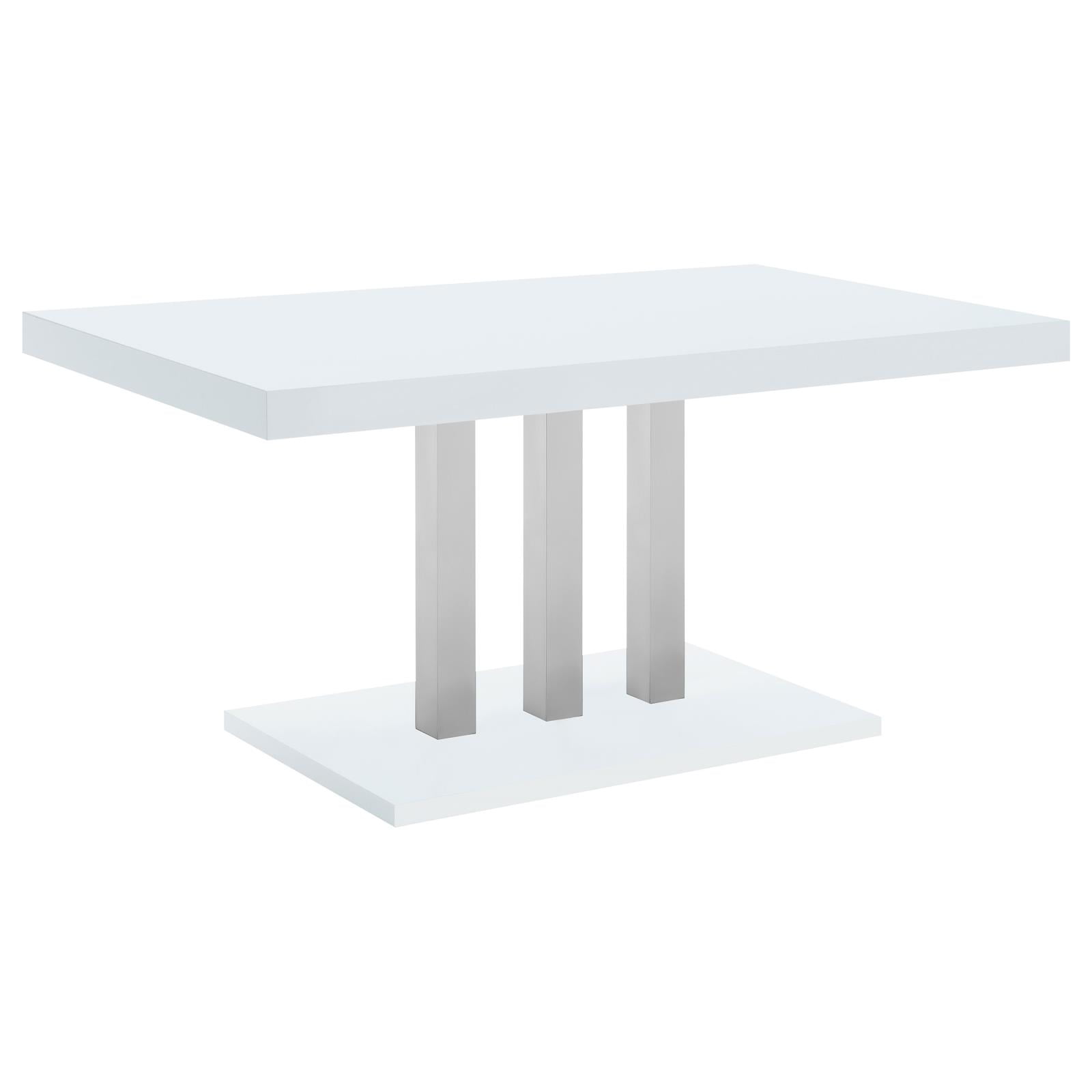 White High Gloss Rectangular Dining Table with Chrome Base
