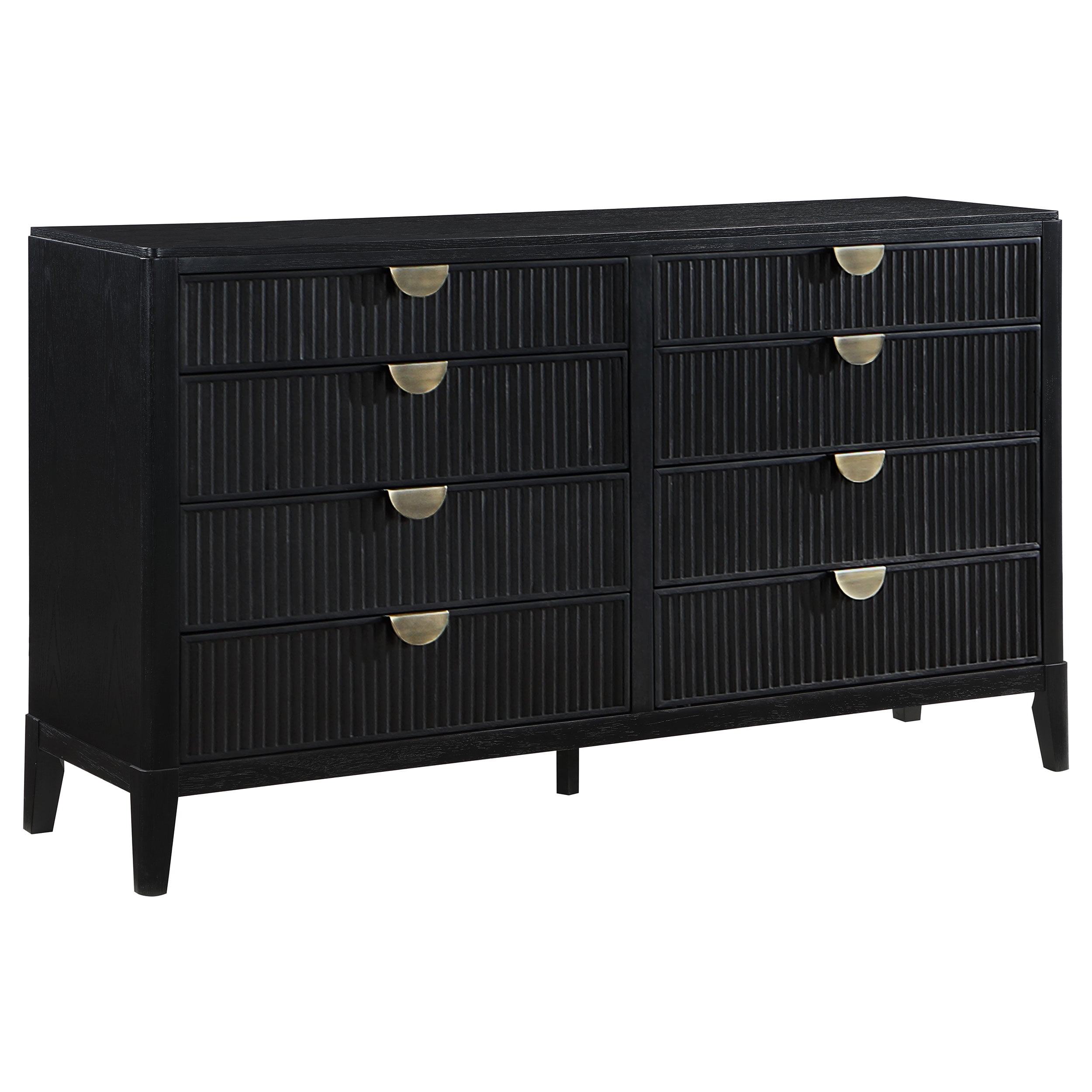 Black Oak Veneer 8-Drawer Dresser with Golden Pulls