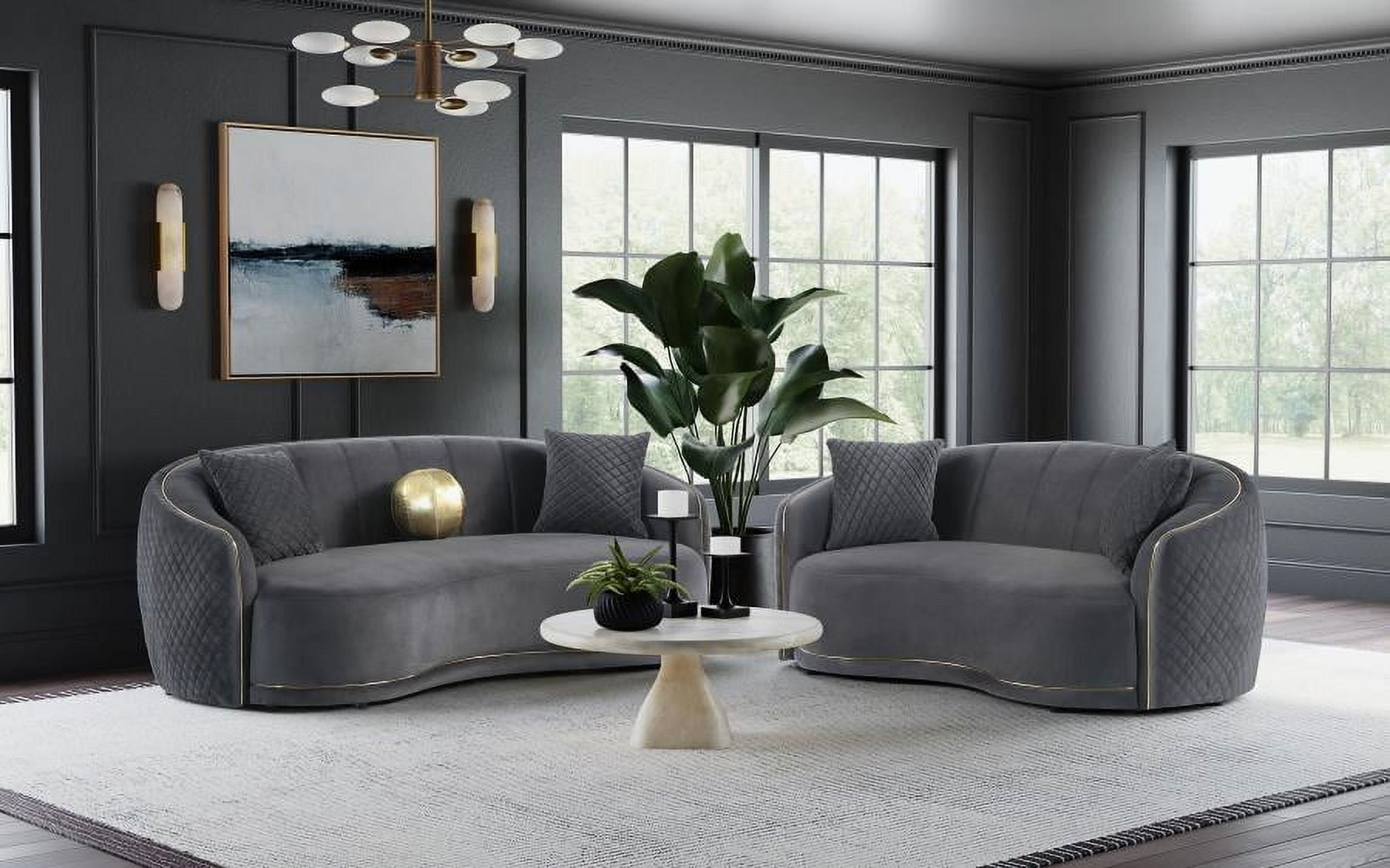 Brookside Dark Gray Velvet 2-Piece Sofa and Loveseat Set