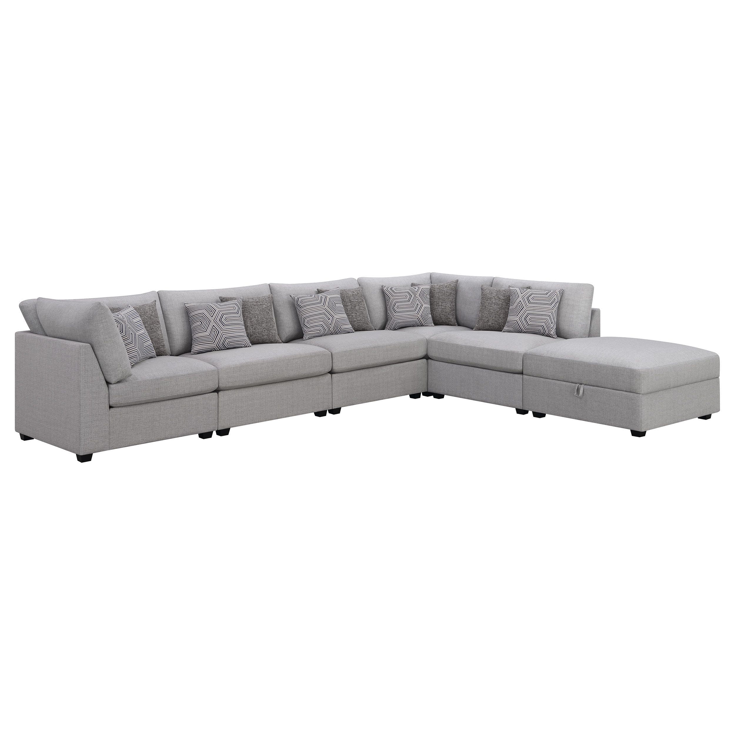 Gray Fabric Six-Piece Modular Sectional with Storage Ottoman