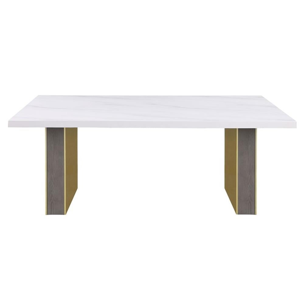 Carla Rectangular White and Gold Marble Top Dining Table