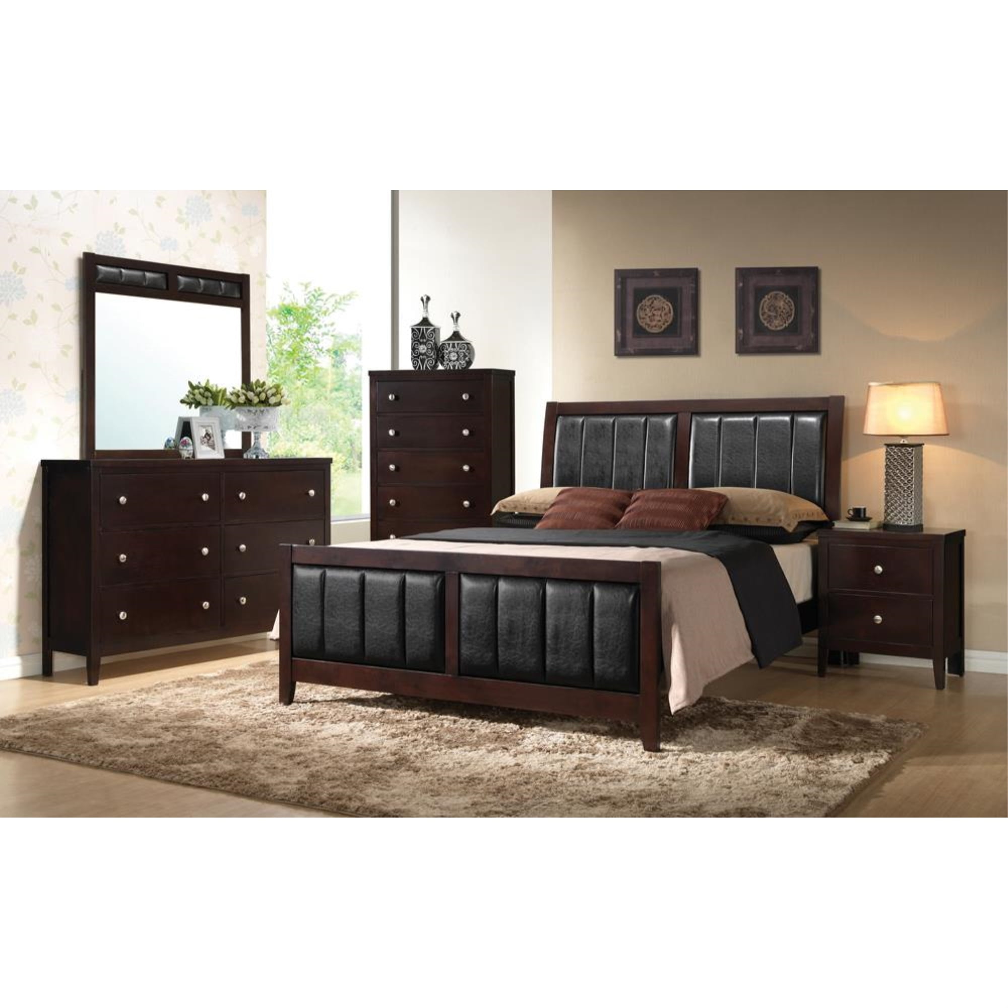 Carlton Cappuccino and Black 4-Piece Full Upholstered Bedroom Set