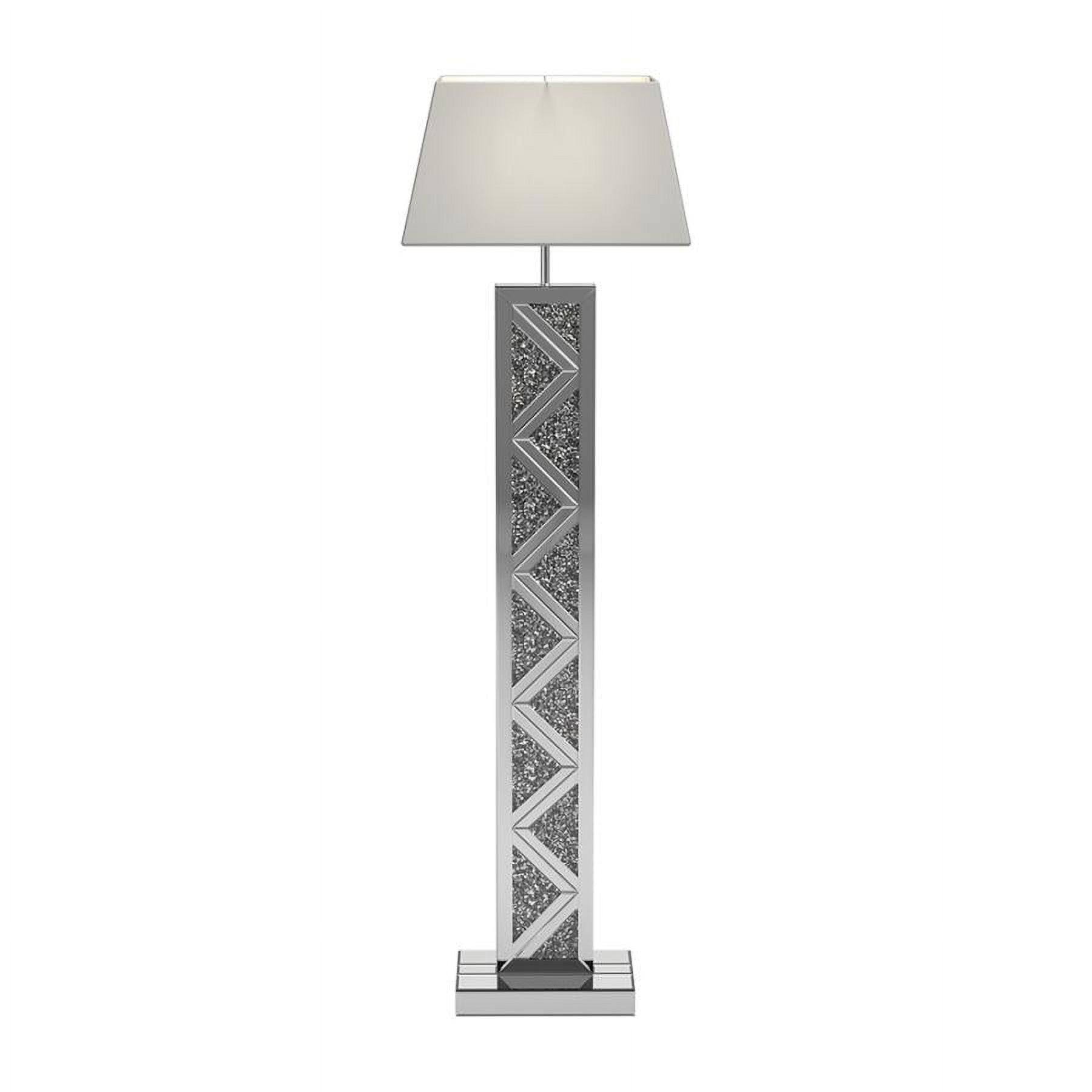 Contemporary Silver Geometric Base Floor Lamp with White Shade