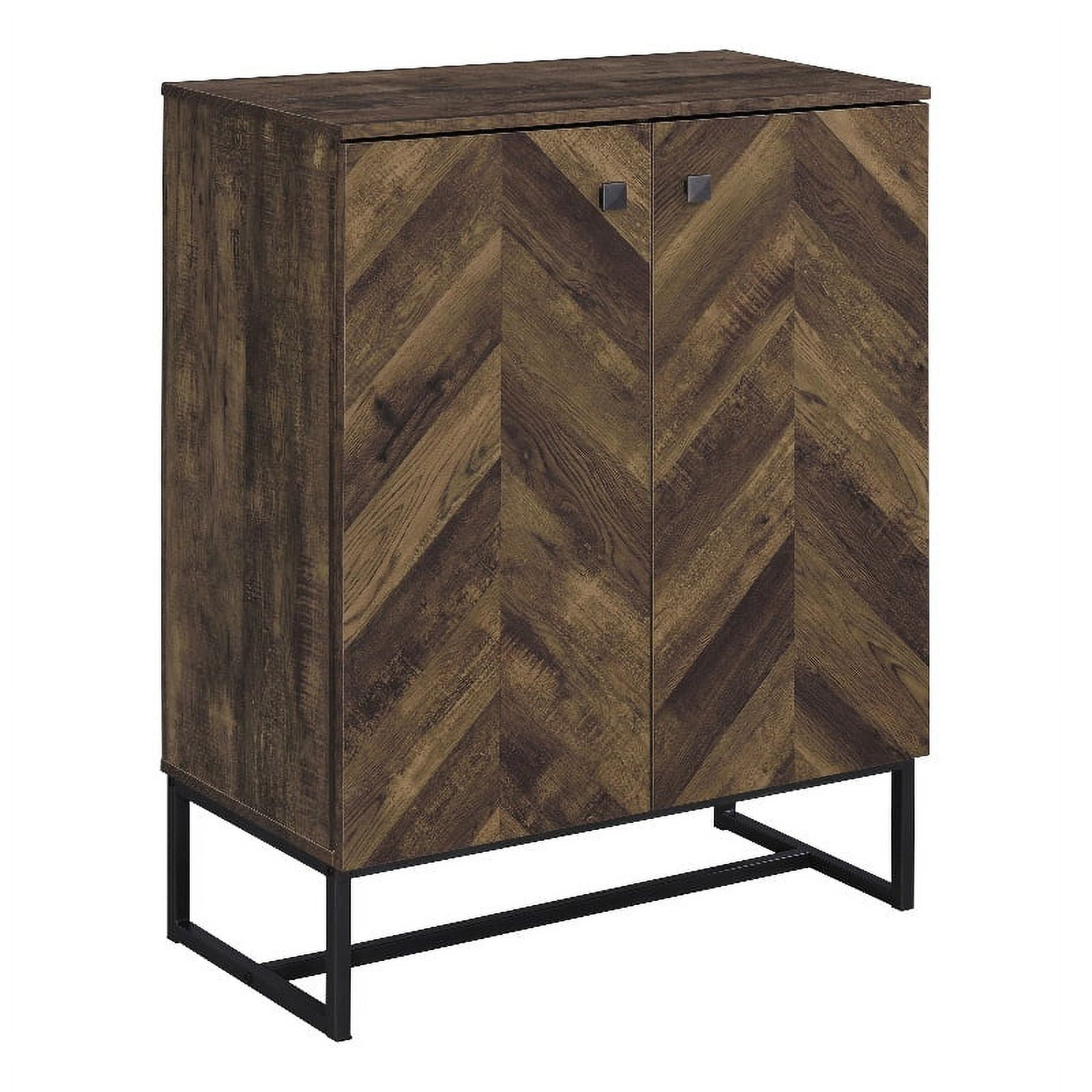 Rustic Oak and Gunmetal Herringbone Accent Cabinet with Adjustable Shelving