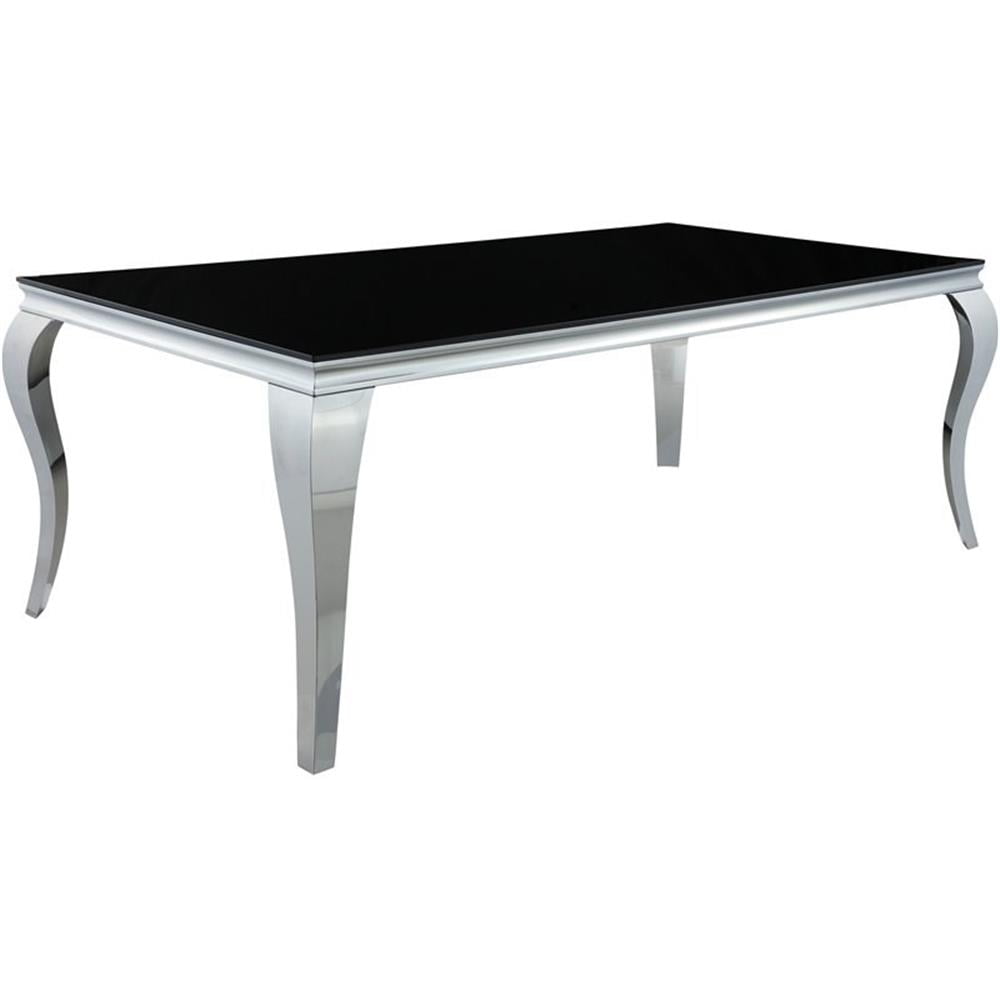 Carone Rectangular Glass Top Dining Table in Black and Chrome