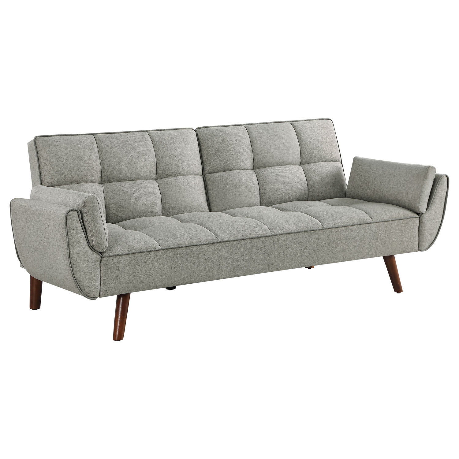 Mid-Century Modern Dark Gray Fabric Tufted Sleeper Sofa with Walnut Legs