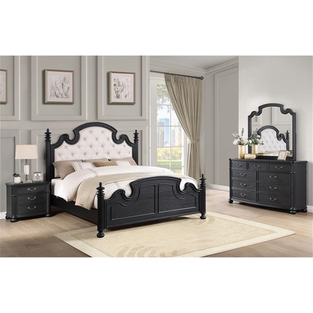 Celina 4-piece Eastern King Bedroom Set with Upholstered Headboard Black and Beige
