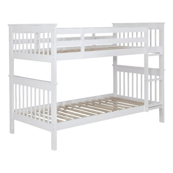 Chapman Wood Twin Over Twin Bunk Bed with Mattress White