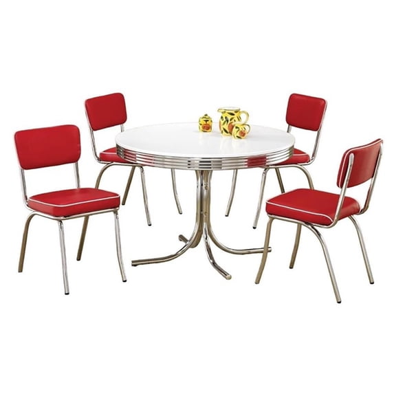 Coaster Cleveland 5 Piece Retro Round Dining Set in White and Red