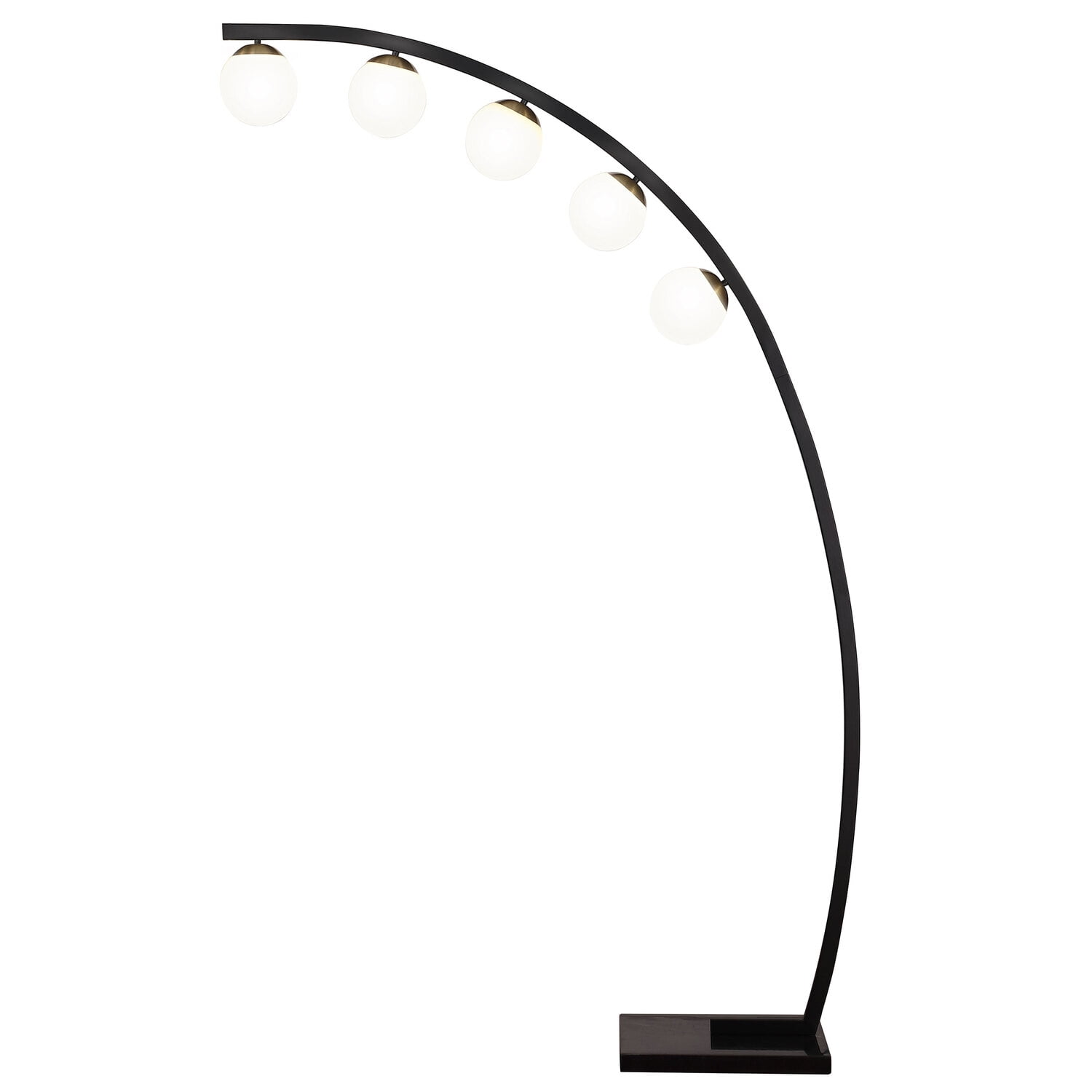 Black Metal Arc Floor Lamp with White Glass Orbs