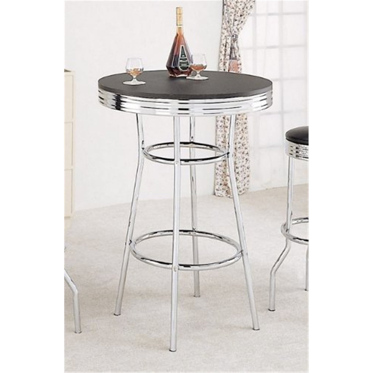 Coaster Company 1950's Black Retro Round Bar Table, Black/Chrome