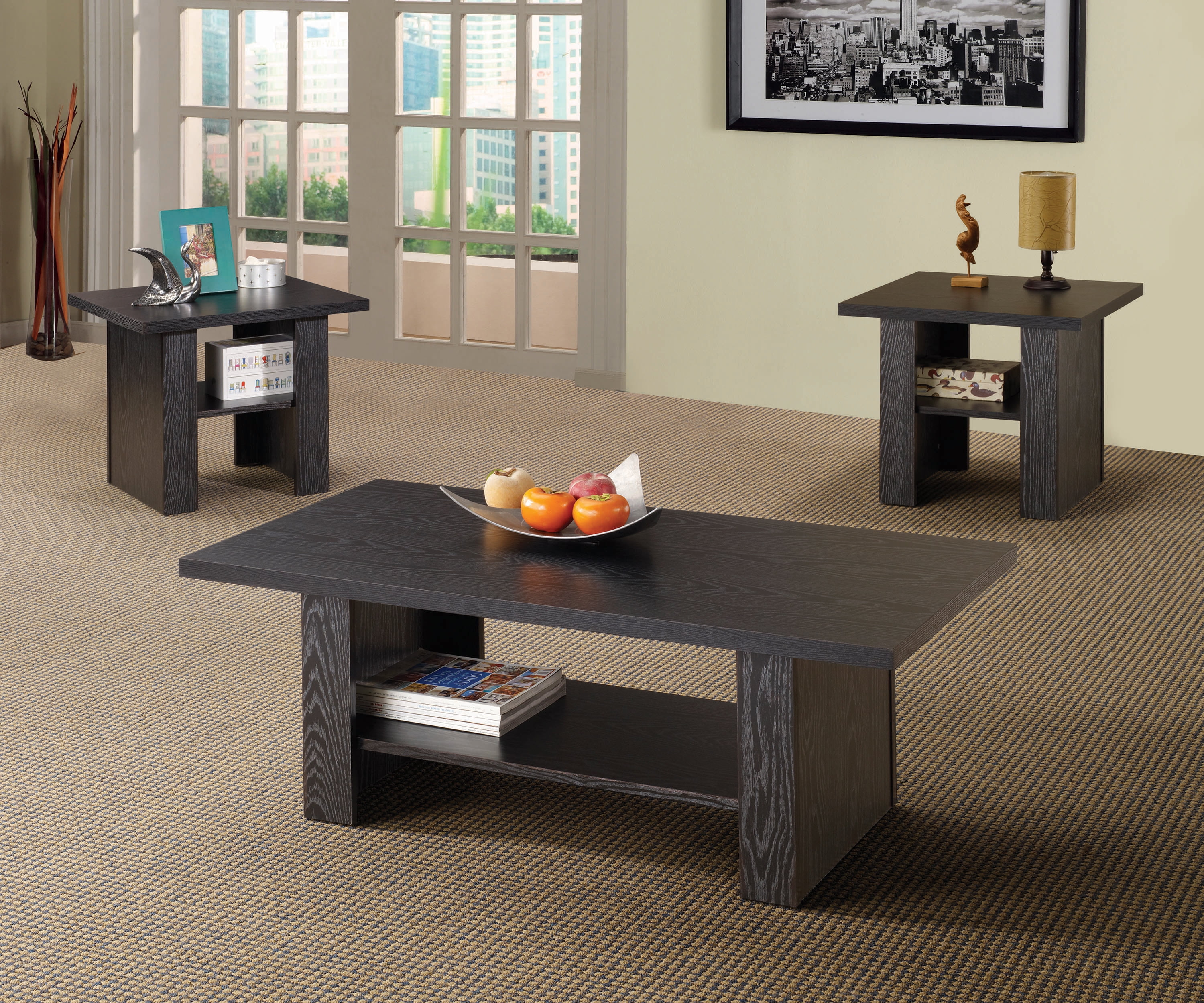 Black Oak 3-Piece Rectangular Coffee and End Table Set