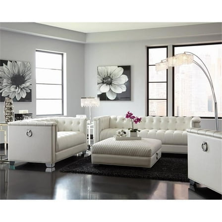 Coaster Company 3 Piece Traditional Faux Leather Living Room Set White