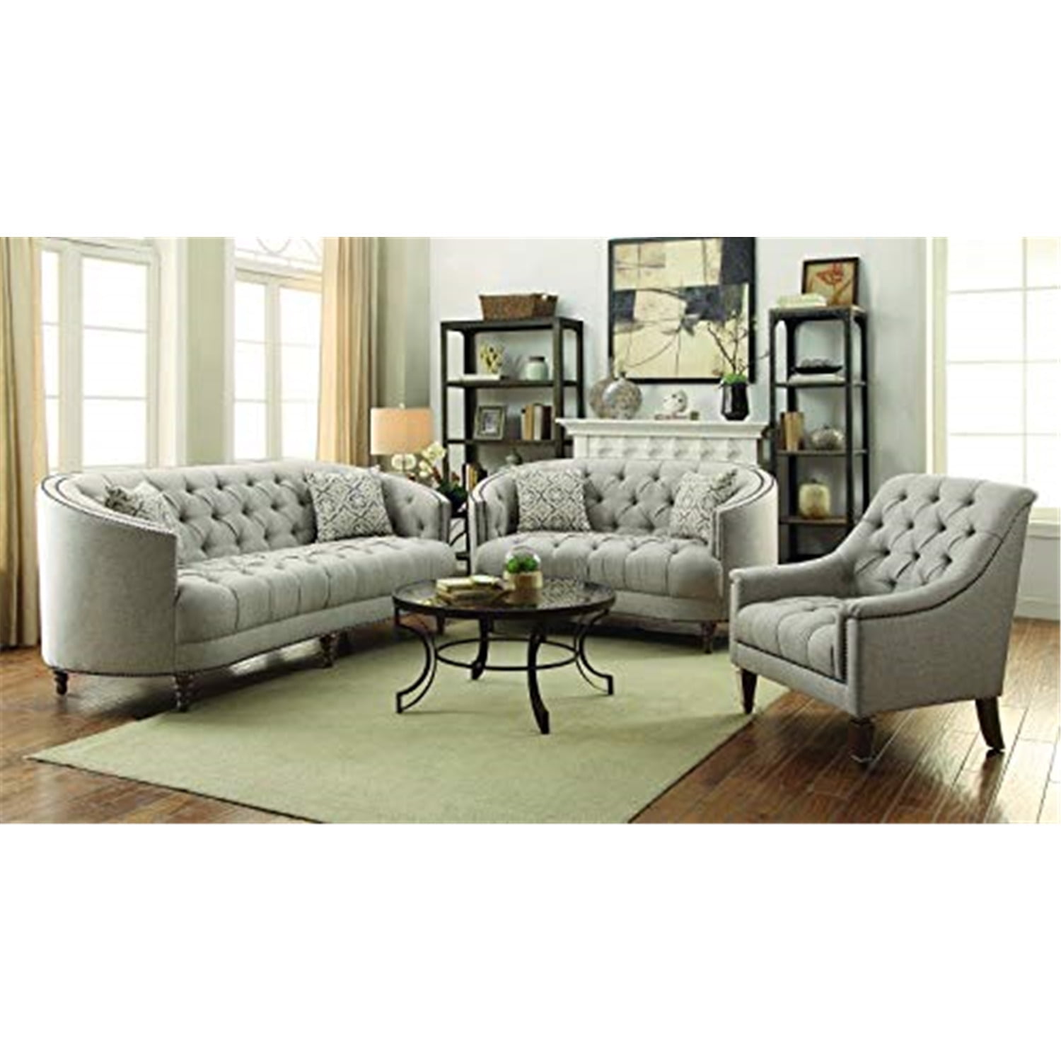 Avonlea Gray Upholstered Tufted 3-Piece Living Room Set