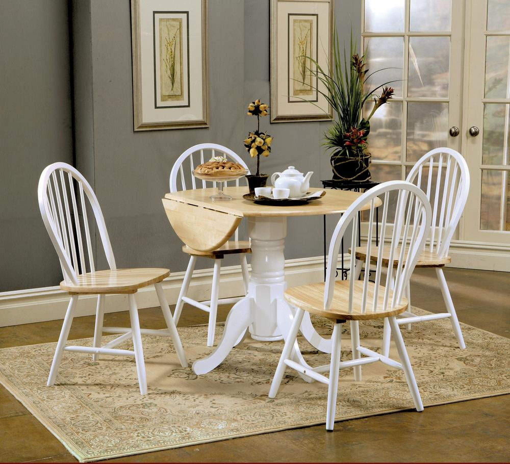 Natural Brown and White 5-Piece Drop Leaf Dining Set