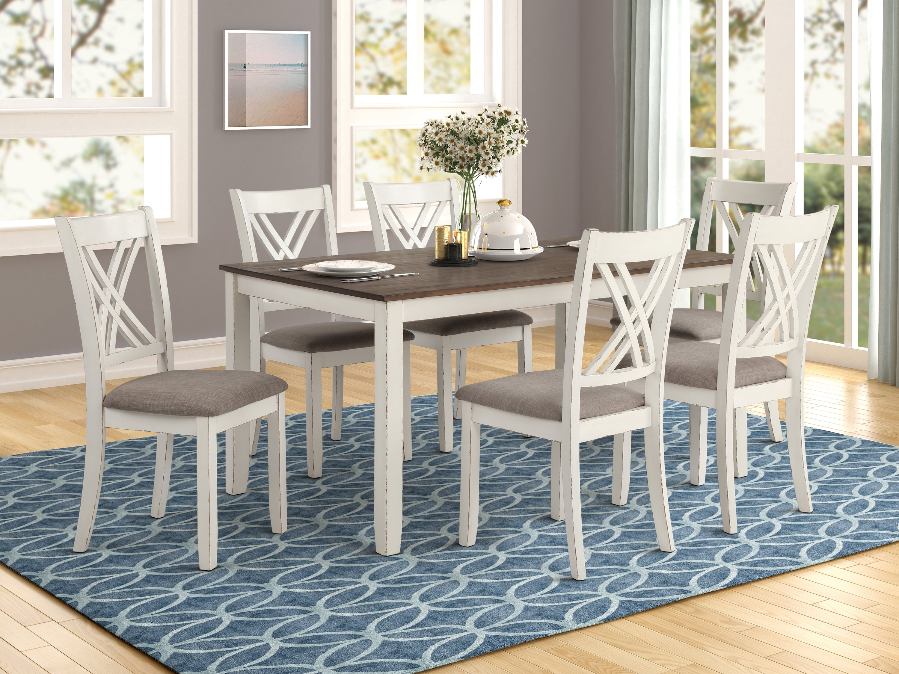 Vintage White and Chestnut 7-Piece Rectangular Dining Set