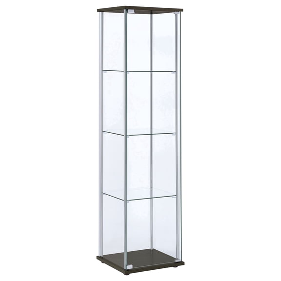 Bellatrix 4-shelf Clear Glass Curio Cabinet Cappuccino